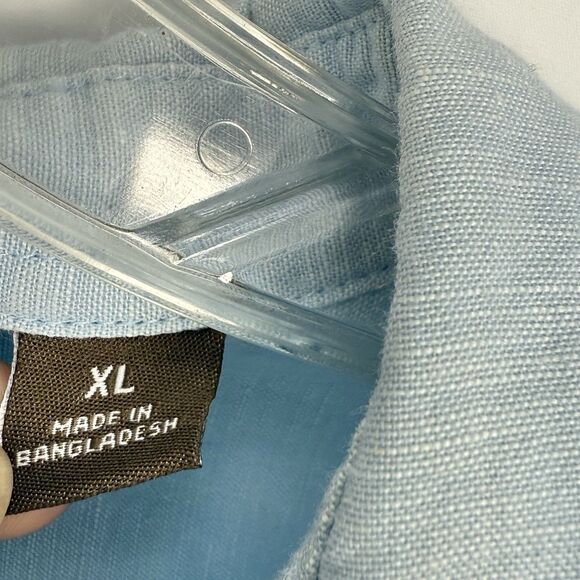 CAFE LUNA SHORT SLEEVE LIGHT BLUE SIZE XL BUTTON UP LINEN COTTON SHIRT - Picture 12 of 14